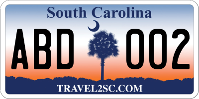 SC license plate ABD002