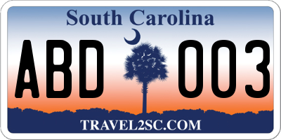 SC license plate ABD003
