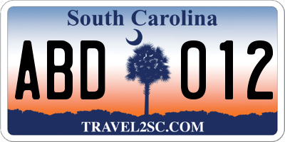 SC license plate ABD012