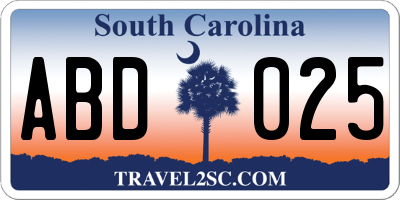 SC license plate ABD025