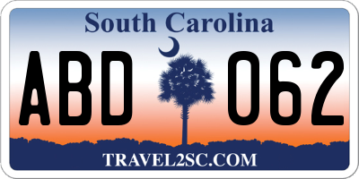 SC license plate ABD062