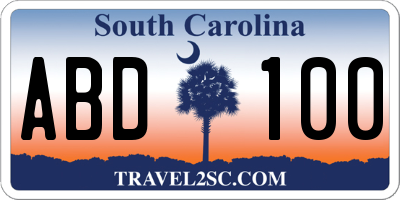 SC license plate ABD100