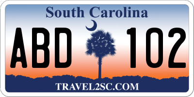 SC license plate ABD102