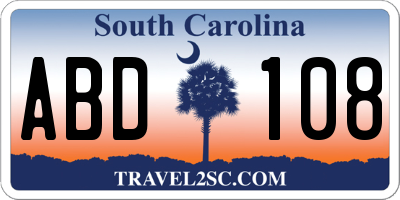 SC license plate ABD108