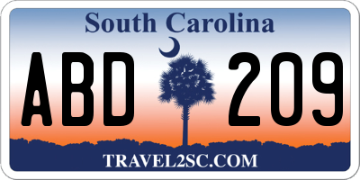 SC license plate ABD209