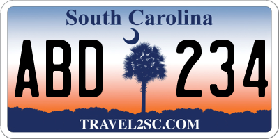 SC license plate ABD234
