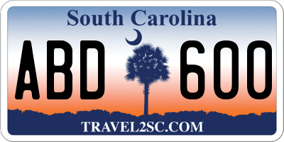 SC license plate ABD600