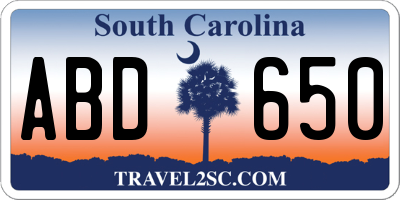 SC license plate ABD650