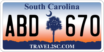 SC license plate ABD670