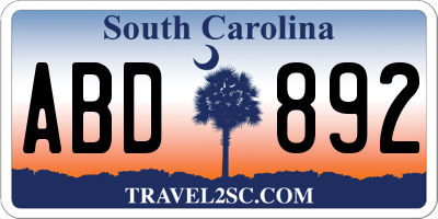 SC license plate ABD892
