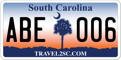 SC license plate ABE006