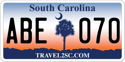 SC license plate ABE070