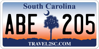 SC license plate ABE205