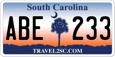 SC license plate ABE233