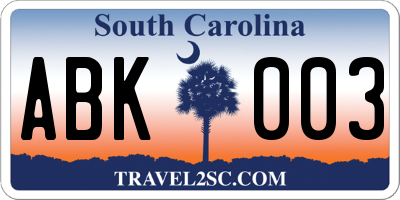 SC license plate ABK003