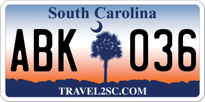 SC license plate ABK036