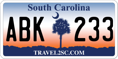 SC license plate ABK233