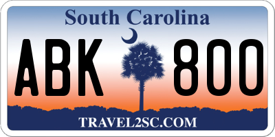 SC license plate ABK800