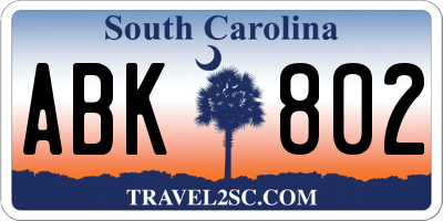 SC license plate ABK802