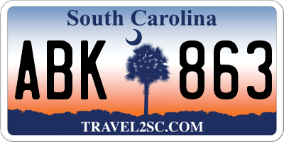 SC license plate ABK863