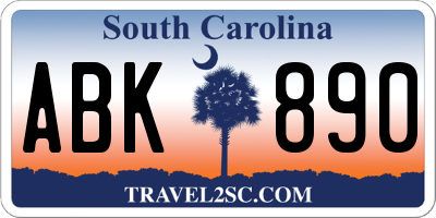 SC license plate ABK890