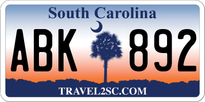 SC license plate ABK892