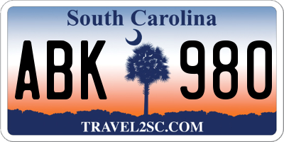 SC license plate ABK980