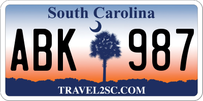 SC license plate ABK987