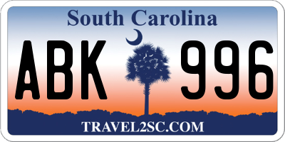 SC license plate ABK996