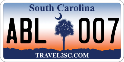 SC license plate ABL007