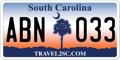 SC license plate ABN033