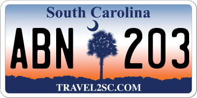 SC license plate ABN203