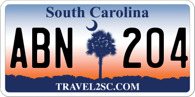 SC license plate ABN204