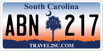 SC license plate ABN217