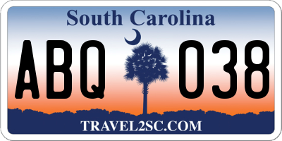 SC license plate ABQ038