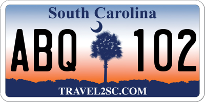 SC license plate ABQ102