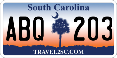 SC license plate ABQ203