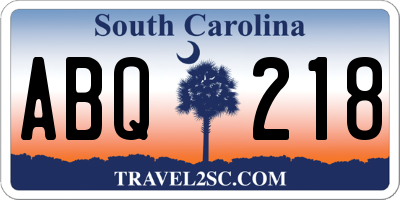 SC license plate ABQ218