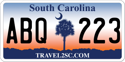 SC license plate ABQ223