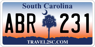 SC license plate ABR231
