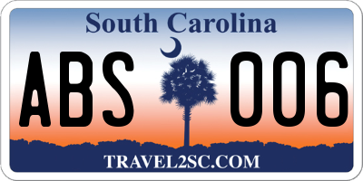SC license plate ABS006