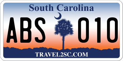 SC license plate ABS010