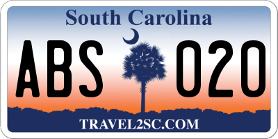 SC license plate ABS020