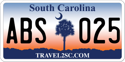 SC license plate ABS025