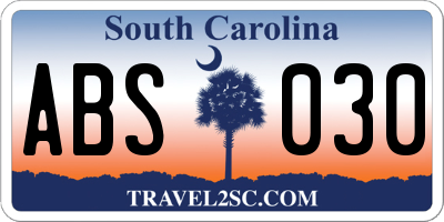 SC license plate ABS030