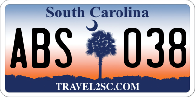 SC license plate ABS038