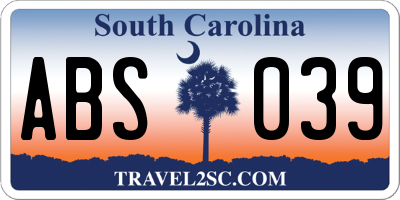 SC license plate ABS039