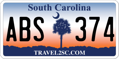 SC license plate ABS374