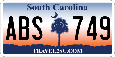 SC license plate ABS749