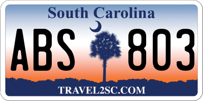 SC license plate ABS803